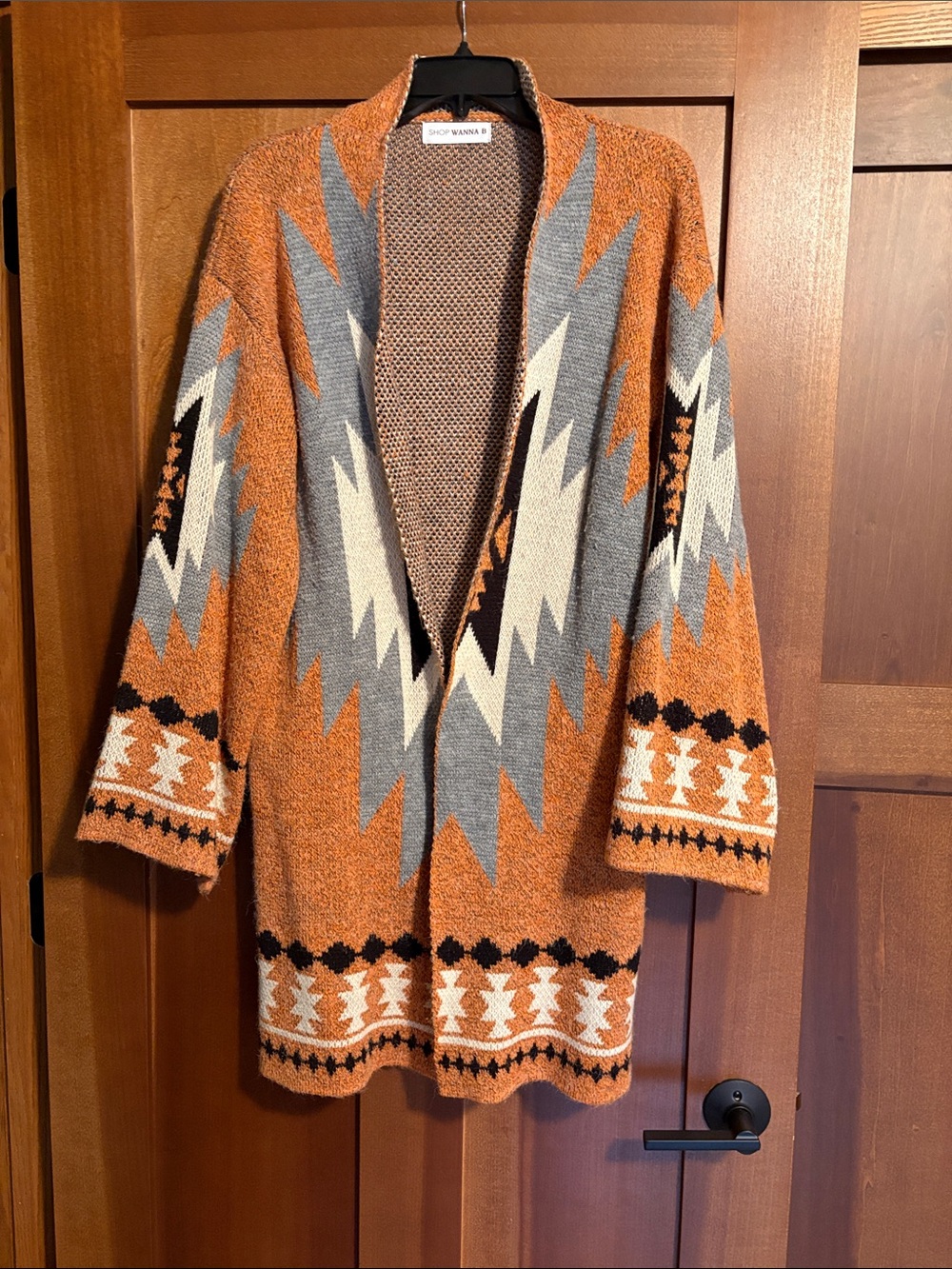 Rust Aztec Open-Front Women's Cardigan Sweater - Picture 3 of 4